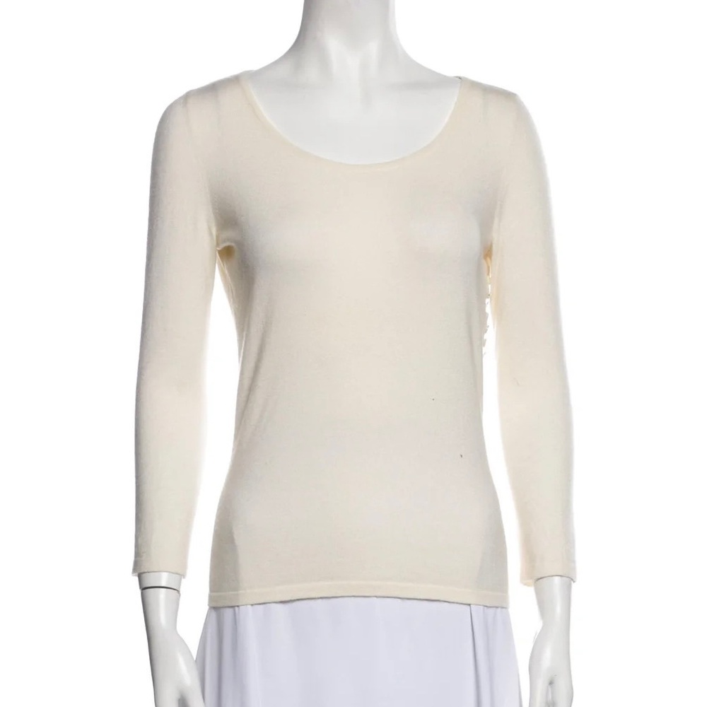 CELINE Cashmere Sweater Top 3/4 Sleeve Off-White Color Women's Medium